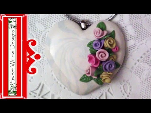 Polymer Clay Tutorial Spring Heart Bouquet Necklace - Get Your Swirl On - #LoveSpringArt
