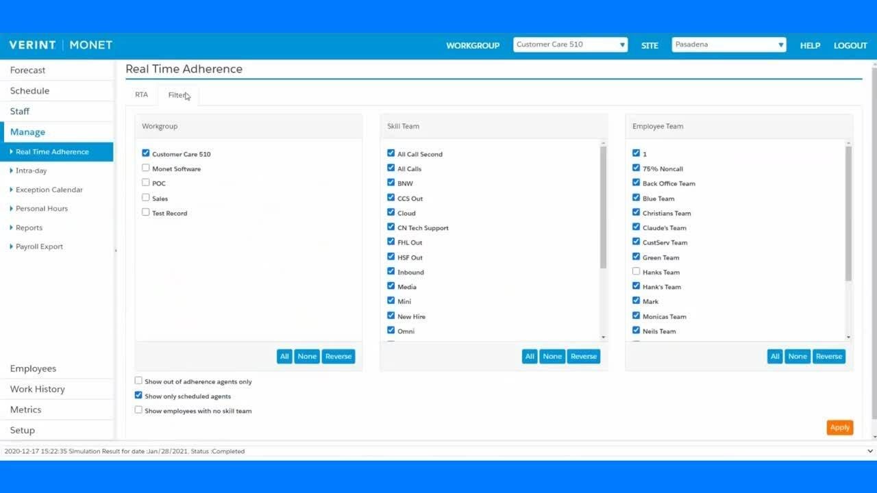 Verint Monet Real-Time Adherence Demo