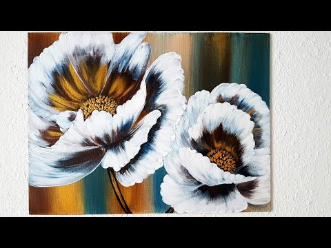Blumen Malen Acryl Weiß Gold Braun Anfänger Echtzeit - Flowers Acrylic Painting White Gold Beginners