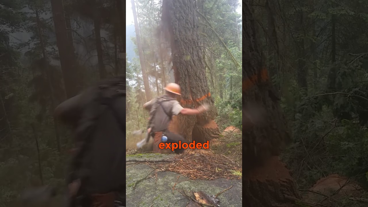 Tree Falls Apart While Being Cut Down