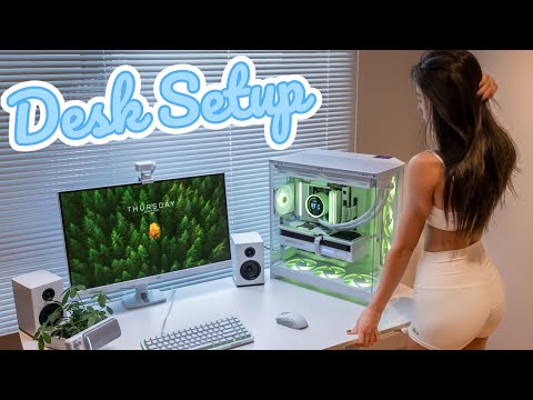 Building All-White PC + Cute Desk Setup Tour✨ NZXT H9 Flow Setup｜Minimalist Vibes