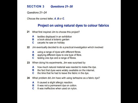 IELTS Listening Section-3(Project on using natural dyes to colour fabrics) with answers