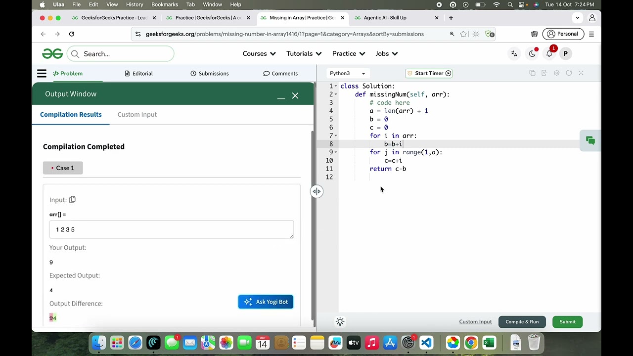 Find missing number in array || GFG coding question