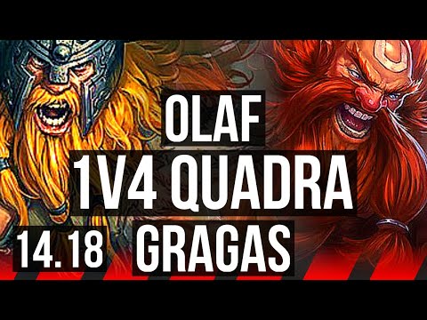 OLAF vs GRAGAS (TOP) | 1v4 Quadra, 12/1/4, 7 solo kills, Godlike | EUW Grandmaster | 14.18