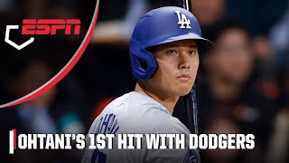 ESPN Shohei Ohtani gets his 1st hit with the Dodgers