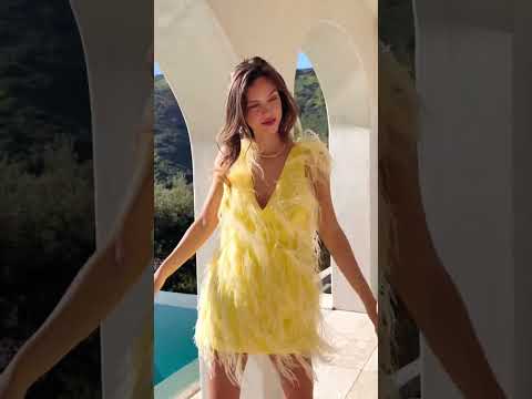 Intense defense feather mini dress in Pale Yellow by Lisa Maree