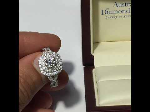Double Halo Engagement Ring With Crossover Diamond Band - Australian Diamond Network
