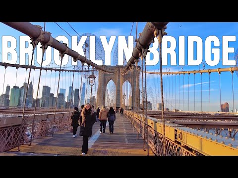 ⁴ᴷ Walking Across the Brooklyn Bridge in New York City 2022 & Explore DUMBO Brooklyn, NYC