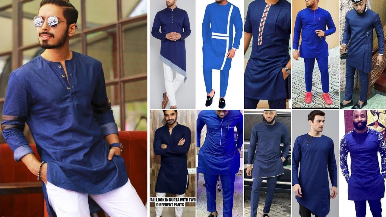Blue kurta Pajama design Ideas.