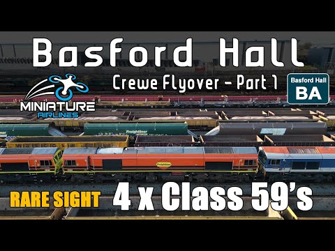 Basford Hall with rare CLASS 59's - Crewe Aerial Flyover Part 1 of 5