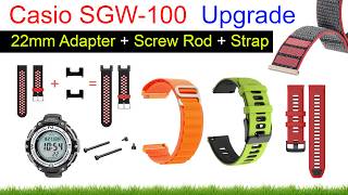 Casio SGW-100 Twin Sensor Watch Upgrade 🔥 22mm Metal Strap Adapter + Screw Rod + Fashion Strap Band