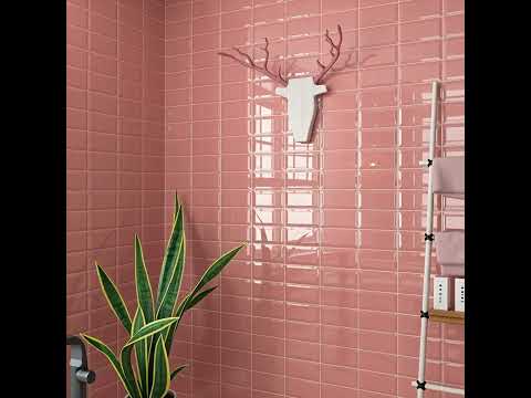 Carrelage mur Métro basic rose brillant 10x20 cm