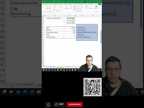 Excel schnelle Datumsfunktionen: Jahr, Monat, Tag, Kalenderwoche (kw)