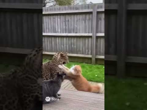 Leopard Attacks Pet Cats… But This Cat Fights Back! 😱🐈🐆 #shorts