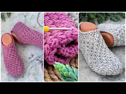 Hausschuhe in 1 Stunde häkeln. Anfängerfreundliche Häkelsocken. schnelles Projekt!