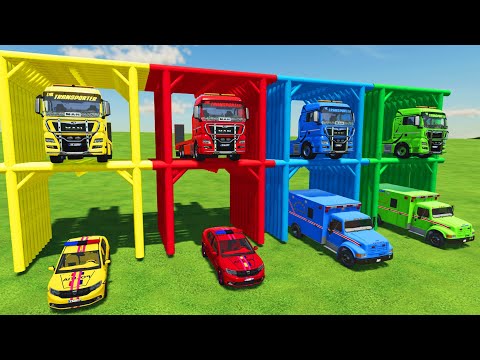 TRANSPORTING DACIA LOGAN & RESCUE FIRE DEPARTMENT CARS WITH MAN TRUCKS! Farming Simulator 22