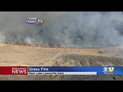 Firefighters Battle Large Grass Fire Near Lewisville Lake Dam