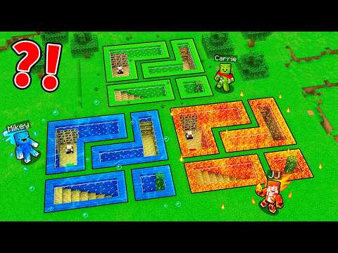 JJ vs Mikey vs Carrie: ELEMENTAL UNDERGROUND BASE BATTLE in Minecraft - Maizen