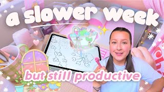 a slower week working from home 🌸 illustrating, cafe date, unboxing new pins 📌 small business vlog