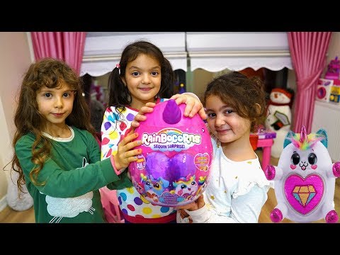 Masal and Öykü or Surprise from Friend! Kids pretend Play Rainbocorn SURPRISE Egg