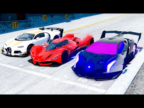 Lamborghini Veneno GTR Concept vs Bugatti Chiron 300+ Concept vs Ferrari Piero LM 2025 - Drag Race