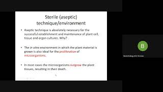 Plant tissue culture aseptic condition