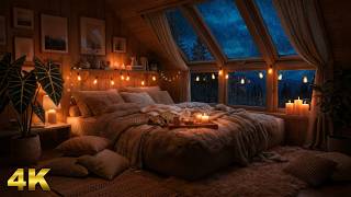 Heavy Rain on Attic Windows 🌧️ Peaceful Night & Sleeping Cat - No Fireplace