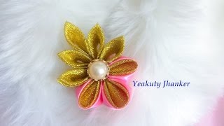 DIY: Kanzashi ribbon brooch/ hair clip