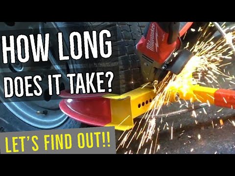 Milwaukee M-18 Cordless Grinder vs Heavy Duty "Anti-Theft" Wheel Lock Clamp on Landscaping Trailer