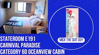 Cabin E191 Carnival Paradise a Category 6D Oceanview Stateroom on Deck 7