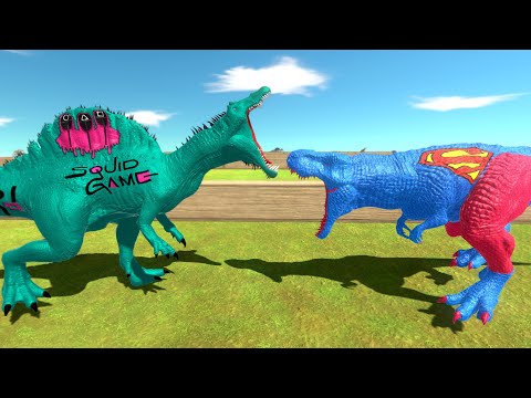 SUPERMAN T-REX + SQUID GAME SPINOSAURUS DEADLY RUN - Animal Revolt Battle Simulator