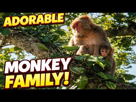 Rhesus Macaque with Infant in Lush Canopy & Margalla Hills Natural Habitat