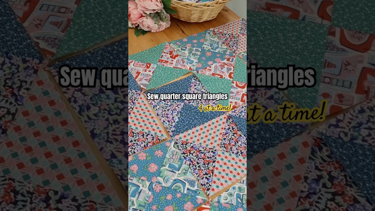 Sewing quarter square triangle blocks, 4 at a time! quick and simple sewing technique #quiltblock
