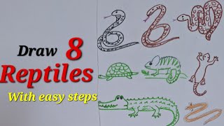 Reptiles drawing easy,Draw Reptile easy,How to draw reptiles easy,Draw snake, lizard, python, turtle