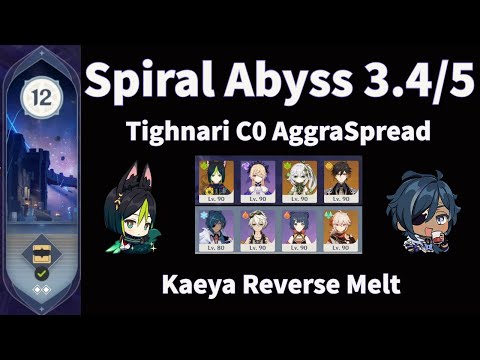 Tighnari C0 AggraSpread + Kaeya Reverse Melt - Spiral Abyss 3.4/5 Full Clear - Genshin Impact