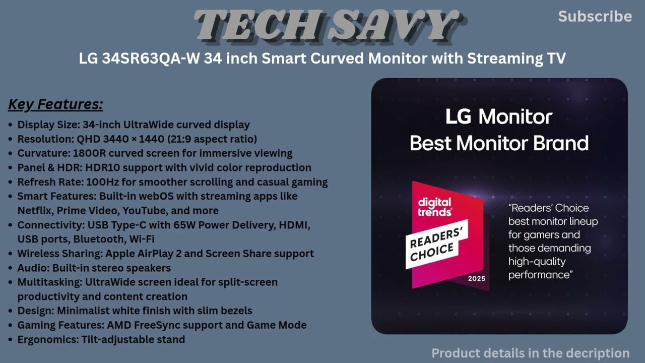 Miniatura da avaliação em vídeo de Smart TV LG 34SR63QA-W 34" Curvo QHD 1440p 100Hz