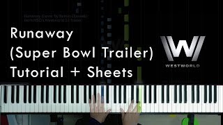 Runaway (from Westworld S2 Super Bowl Trailer) Piano Live Tutorial + Sheets