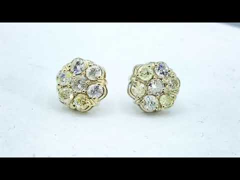 SOLD 2.52 ct 14 X DIAMOND flower cluster 12 MM stud earrings 14k white GOLD