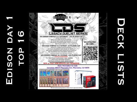 1st LDS Orange County Edison Day 1 Top 16 Deck Lists Yu-Gi-Oh!