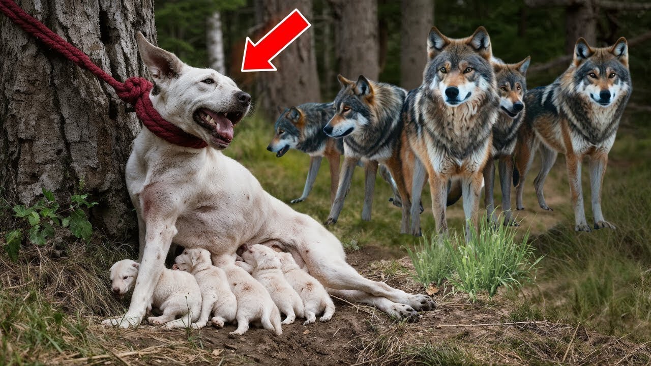 Homem amarra cadela com filhotes em árvore e os deixa para trás, mas algo inacreditável acontece...