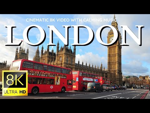 LONDON from the sky, relaxing music cinematic background 8K Video