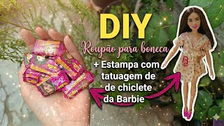 Como fazer roupão para boneca Barbie e estampar com adesivo tatuagem do chiclete da Barbie 🧵