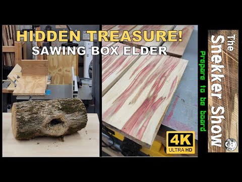 Sawing an ugly box elder log to find hidden treasure