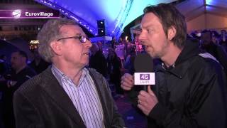 Woody Allen look-a-like Goran Eriksson in the Eurovision Euro Village tipping the winners