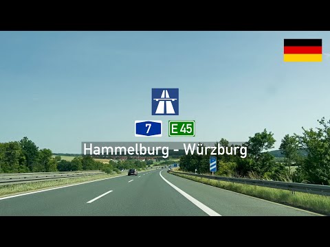 Driving in Germany: Autobahn A7 E45 from Hammelburg to Würzburg