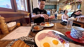 Mark favorite breakfast in town, Foreign food in Vientiane, Laos