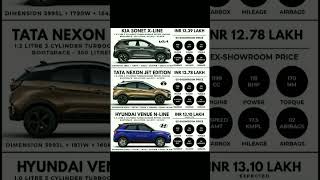 Kia sonet x-line vs Tata neon jet edition vs Hyundai venue N- line
