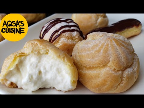 CREAM PUFFS AND ECLAIRS WITH & WITHOUT OVEN RECIPE || by Aqsa's Cuisine