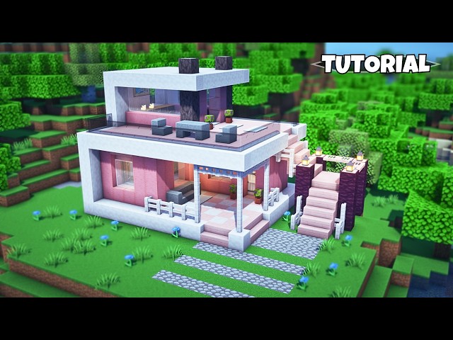 Modern House | Pale & Cherry Wood (+Tutorial, +DL)🏡48 Minecraft Map