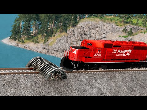 Trains vs Massive Speed Bump – BeamNG.Drive